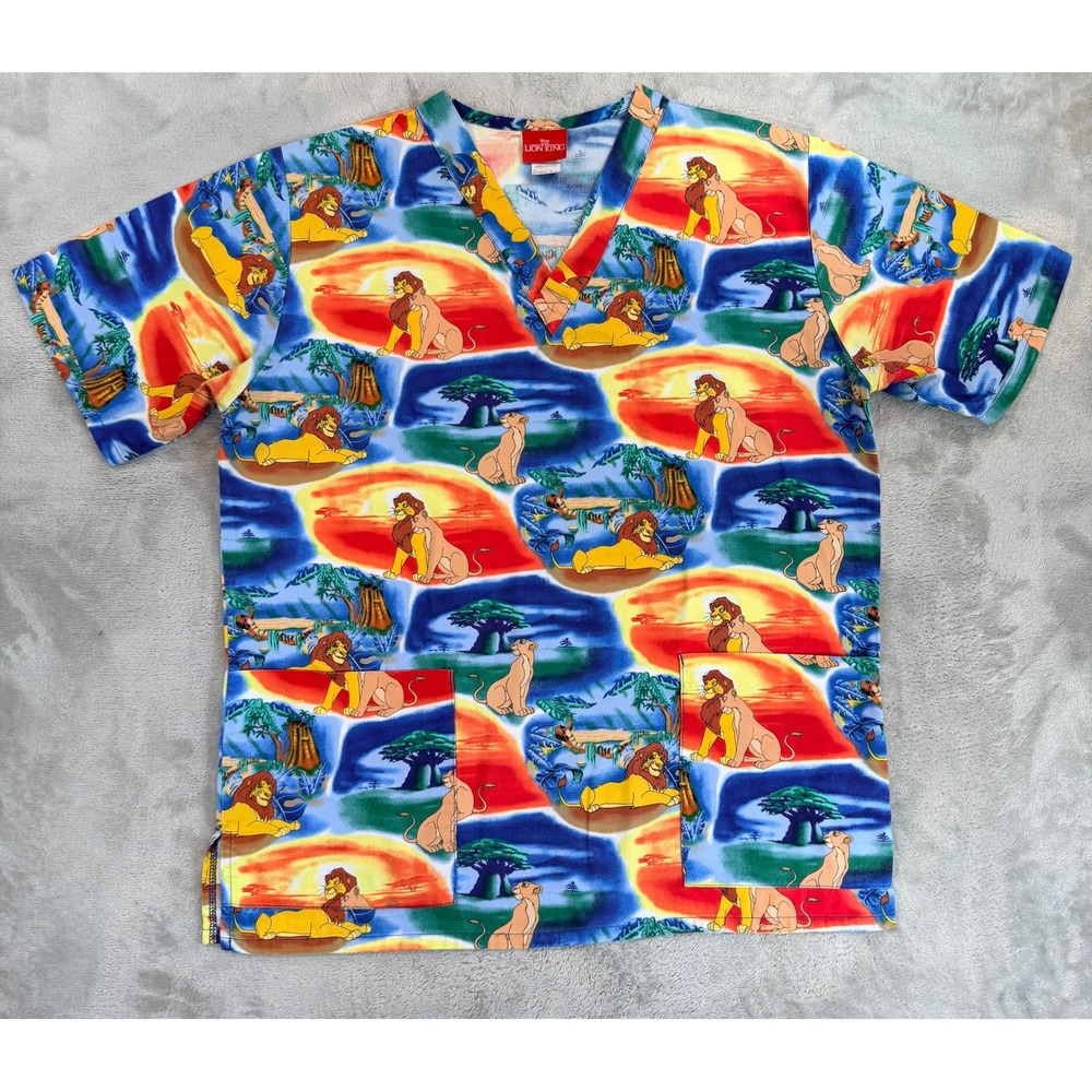 Disney The Lion King Unisex Scrub 3 pocket V-Neck 100% Cotton Top Small